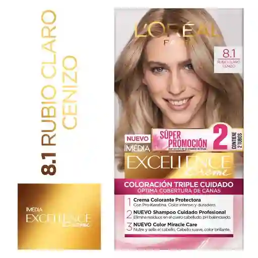 Loreal Paris-Excellence Tinte Capilar 8.1 Rubio Claro Cenizo 