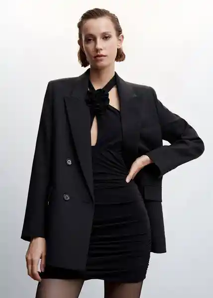 Americana Tuxedo Negro Talla S Mujer Mango