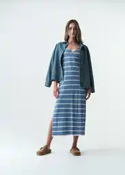 Vestido Mujer Azul Colonia Medio Talla L 473G036 Naf Naf