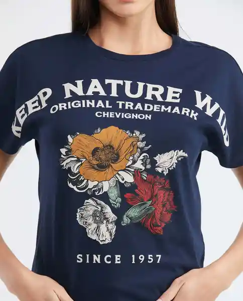 Camiseta Botanical Tee Azul Dark Ultraoscuro Talla S Mujer Chevignon