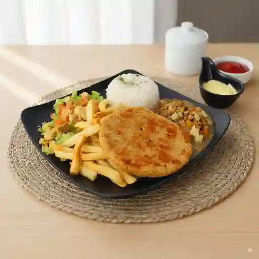 Almuerzo lenteja milanesa
