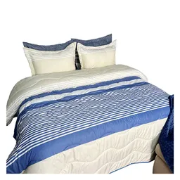 Krea Colcha Quilt Sencillo Estampado Blanco Franja Azul / Rojo