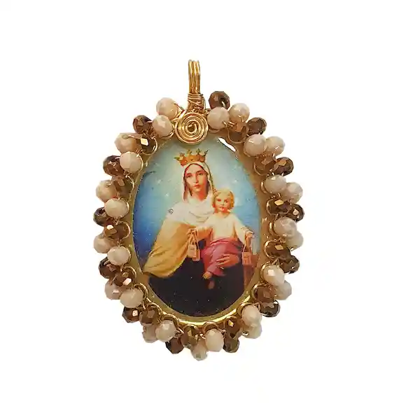 Dije Virgen Del Carmen Con Baño de Oro Tejido 2334 7