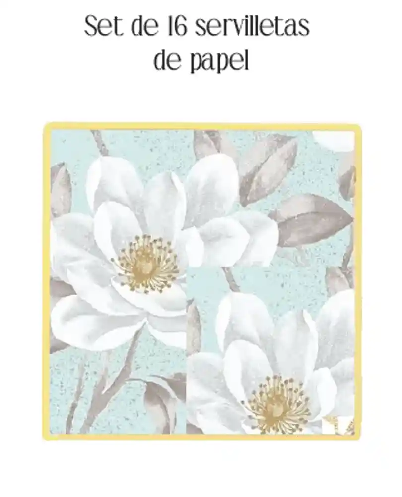 Playmart Verde y Flores Blancas Servilleta 33 X 33 Cm - 18 G