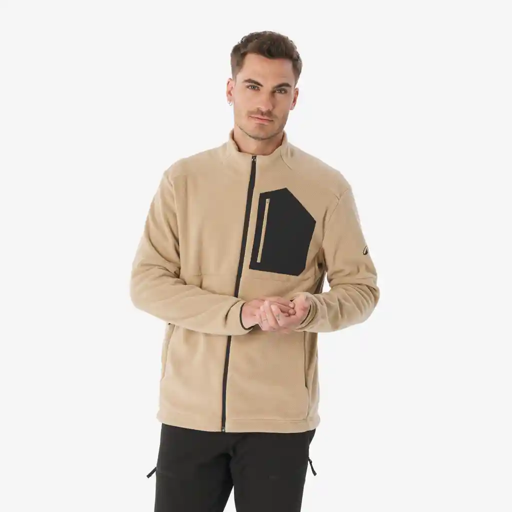 Chaqueta Polar Senderismo Montaña Hombre Mh500 Cremallera Entera Bolsillo Beige