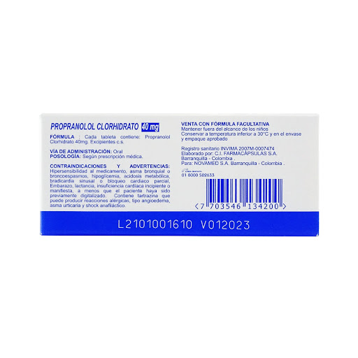 Propranolol 40 Mg Venta