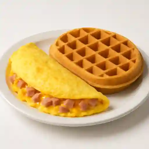 Omelette Jamón y Queso con Un Waffle
