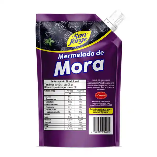 Mermelada Mora San Jorge Doypack x 200gr Dcto. Esp. Limitado