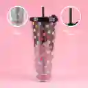 Vaso Plástico Doble Pared Con Pitillo Dots Negro 720 mL Miniso