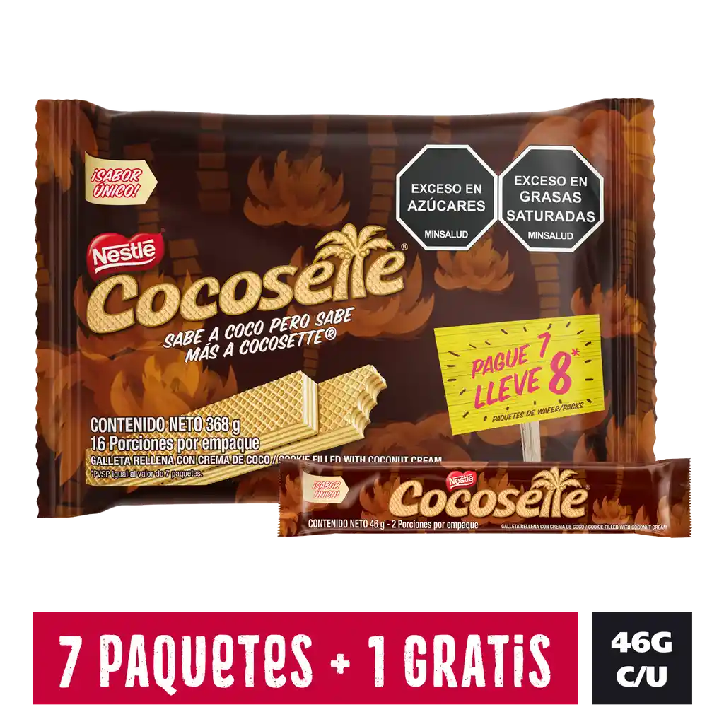 Galletas COCOSETTE Wafer con crema de coco pague 7 lleve 8 x 368g