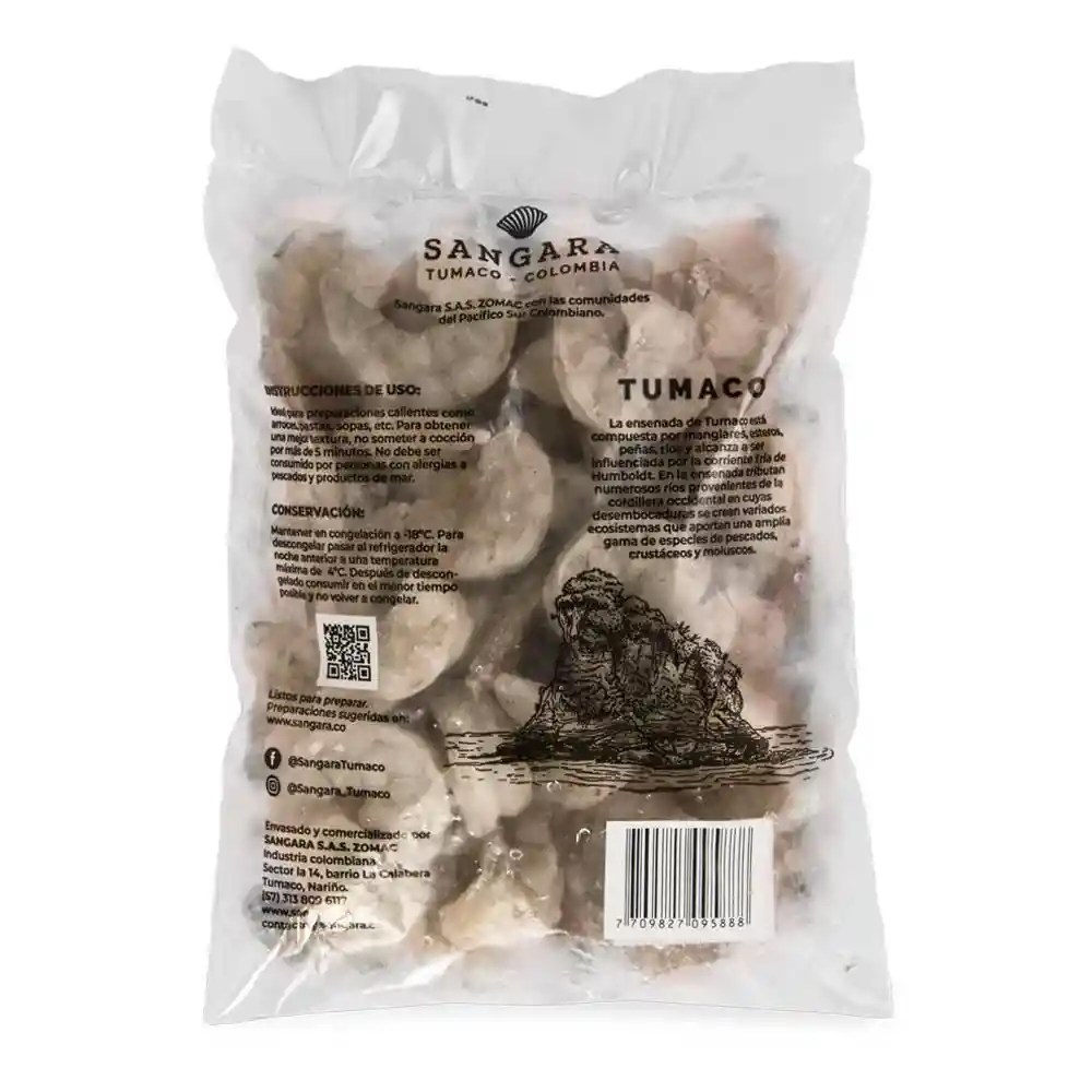 Sangara Camarón Crudo 41/50 Jumbo Pelados y Desvenados Tumaco