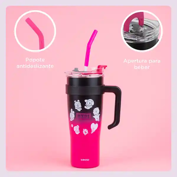 Vaso de De Pared Simple Con Asa Serie Bt21 Rosa Miniso