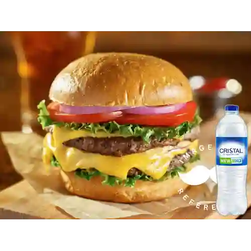 Combo Hamburguesa Doble Carne + Cristal Sin Gas 600 ml