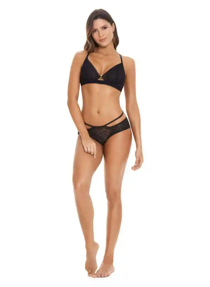 Panty Cachetero Encaje Tiras L-negro
