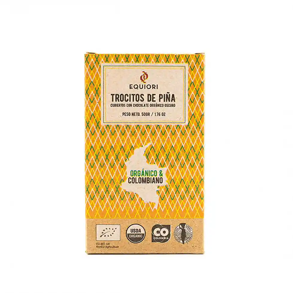 Equiori Trocitos de Piña Cubiertos con Chocolate Orgánico 