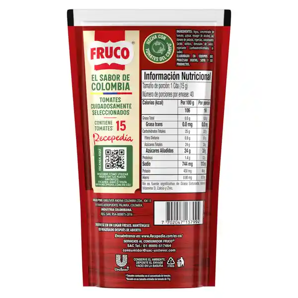 Salsa de Tomate Fruco Doypack 600 g