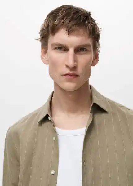 Camisa Rug Khaki Talla M Hombre Mango