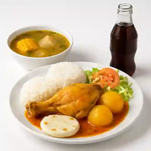 Almuerzo Pollo Sudado y Sopa de Sancocho
