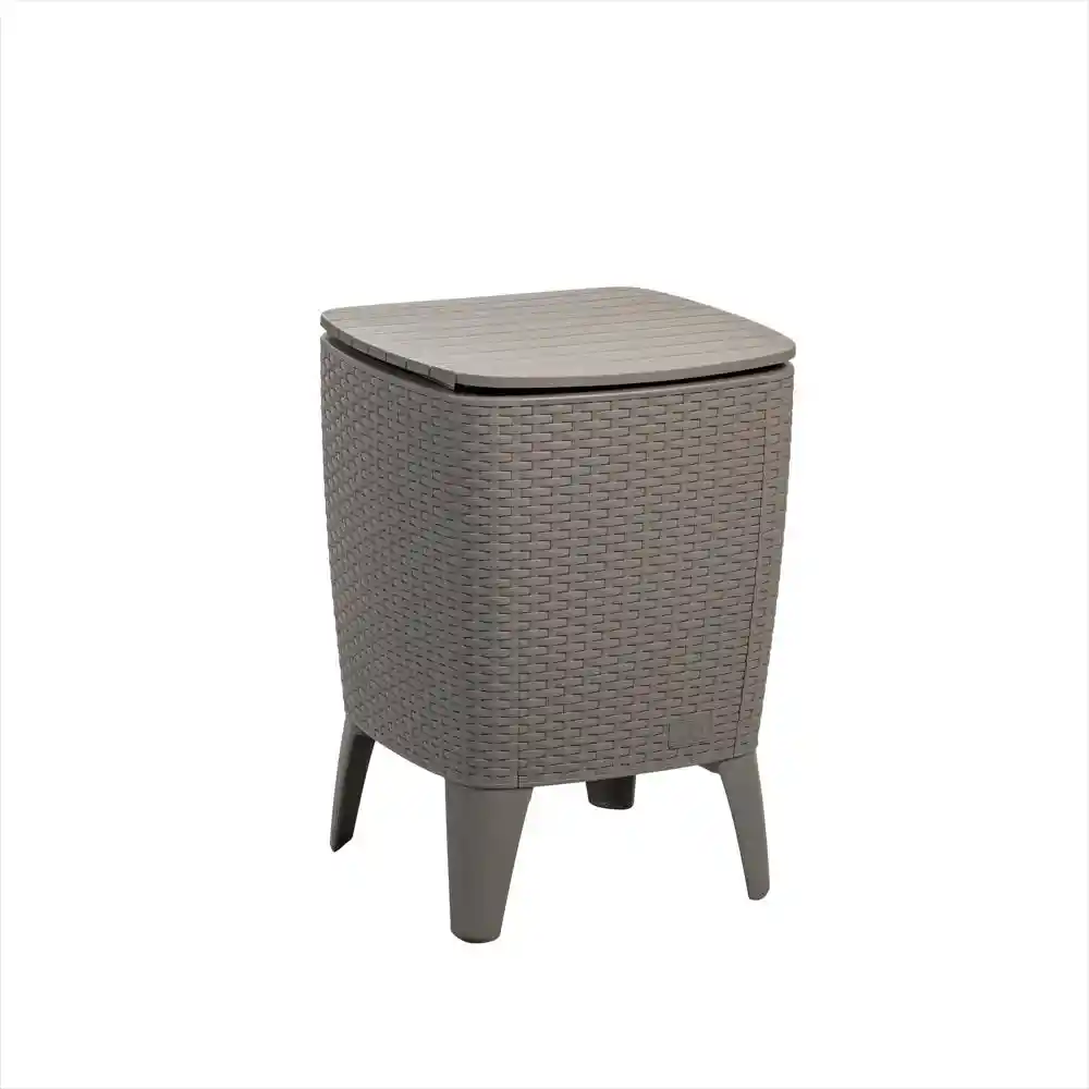 Mesa Hielera Cooler Table Tipo Rattan Taupe Para Interiores y Exteriores Mq