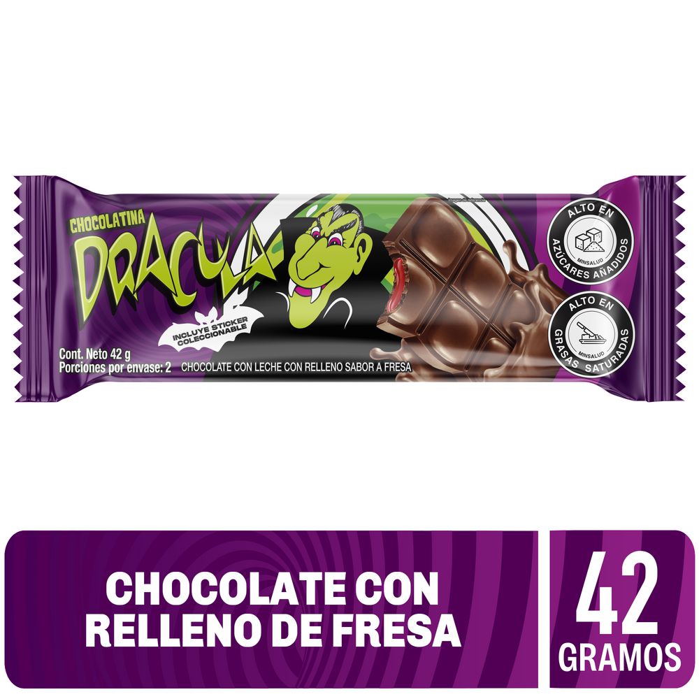 Drácula Chocolatina con Leche Rellena de Fresa 42 g