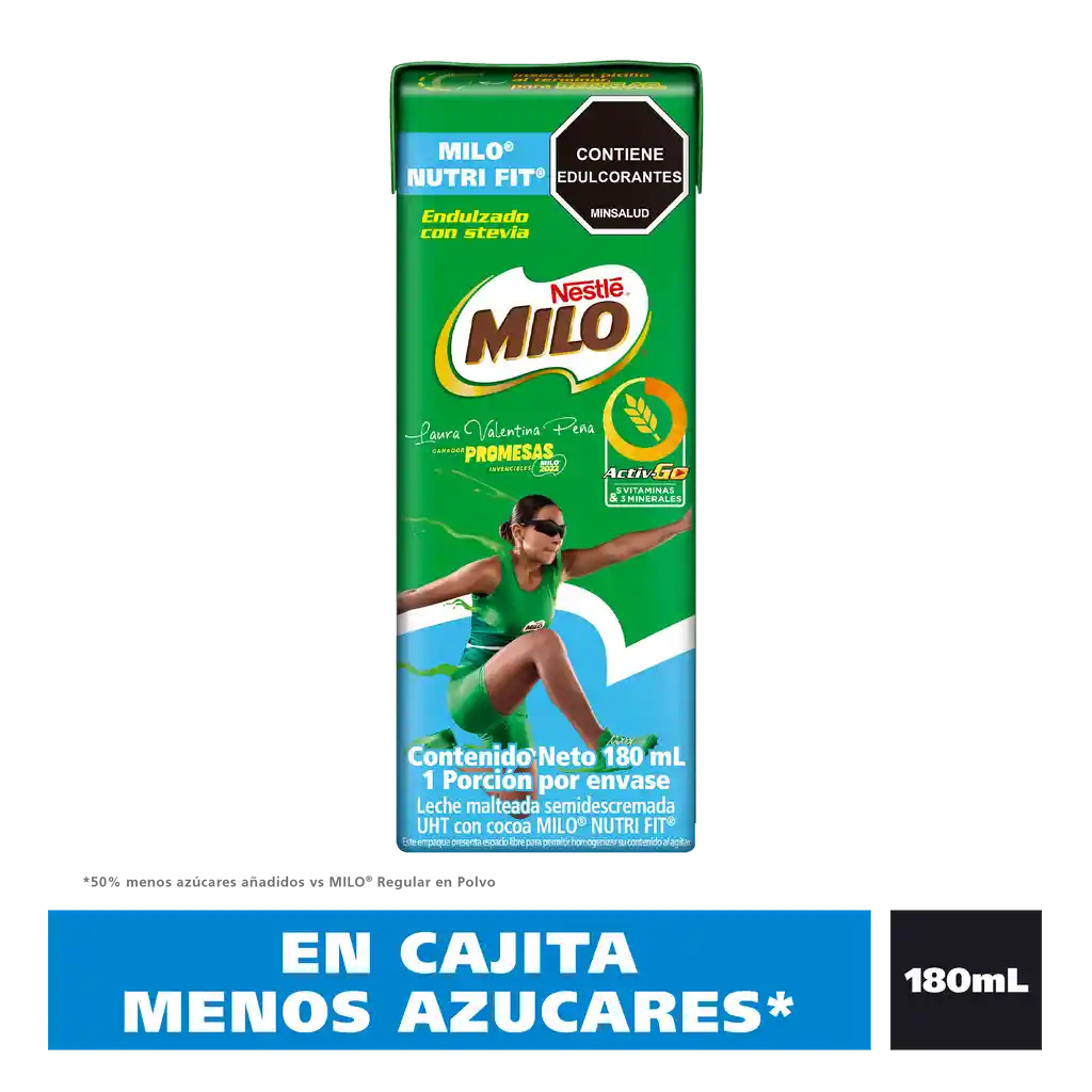 Leche achocolatada con malta MILO NUTRIFIT menos azucares* en cajita x 180ml