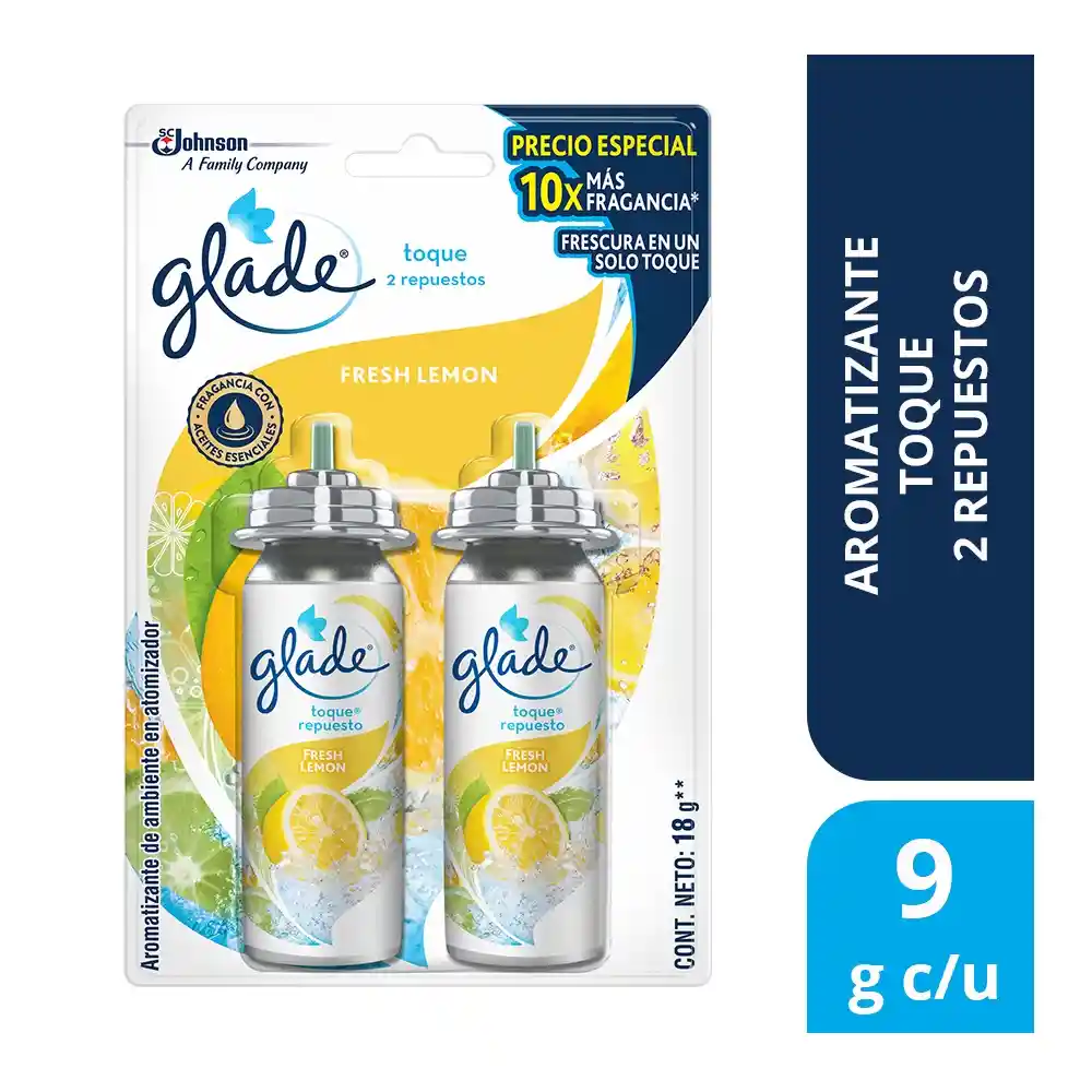 Glade ambientador toque fresh lemon 2 repuestos, 18gr