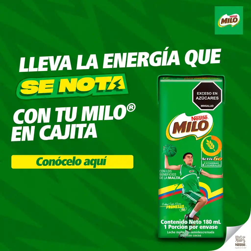Leche achocolatada con malta MILO en cajita 6 Unds x 180mL c/u