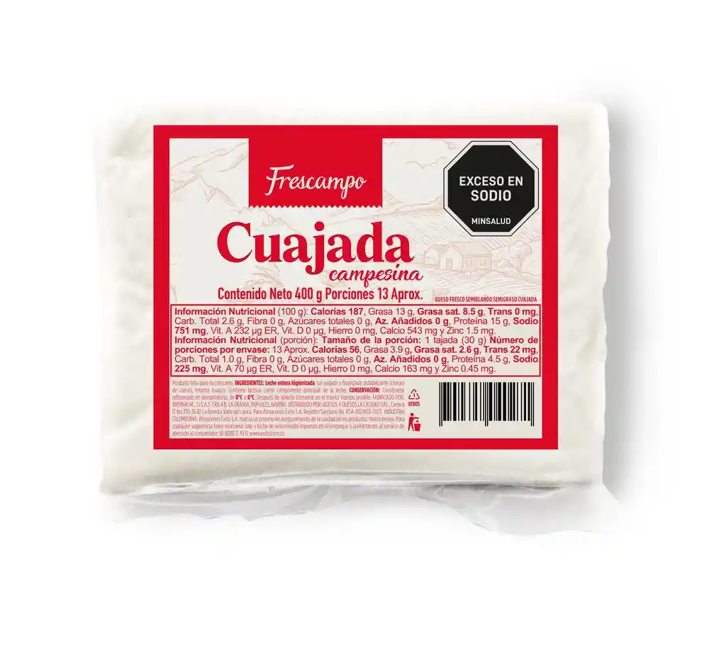 Queso Cuajada Frescampo Queso Fresco Semiblando Semigraso (400 Gr)