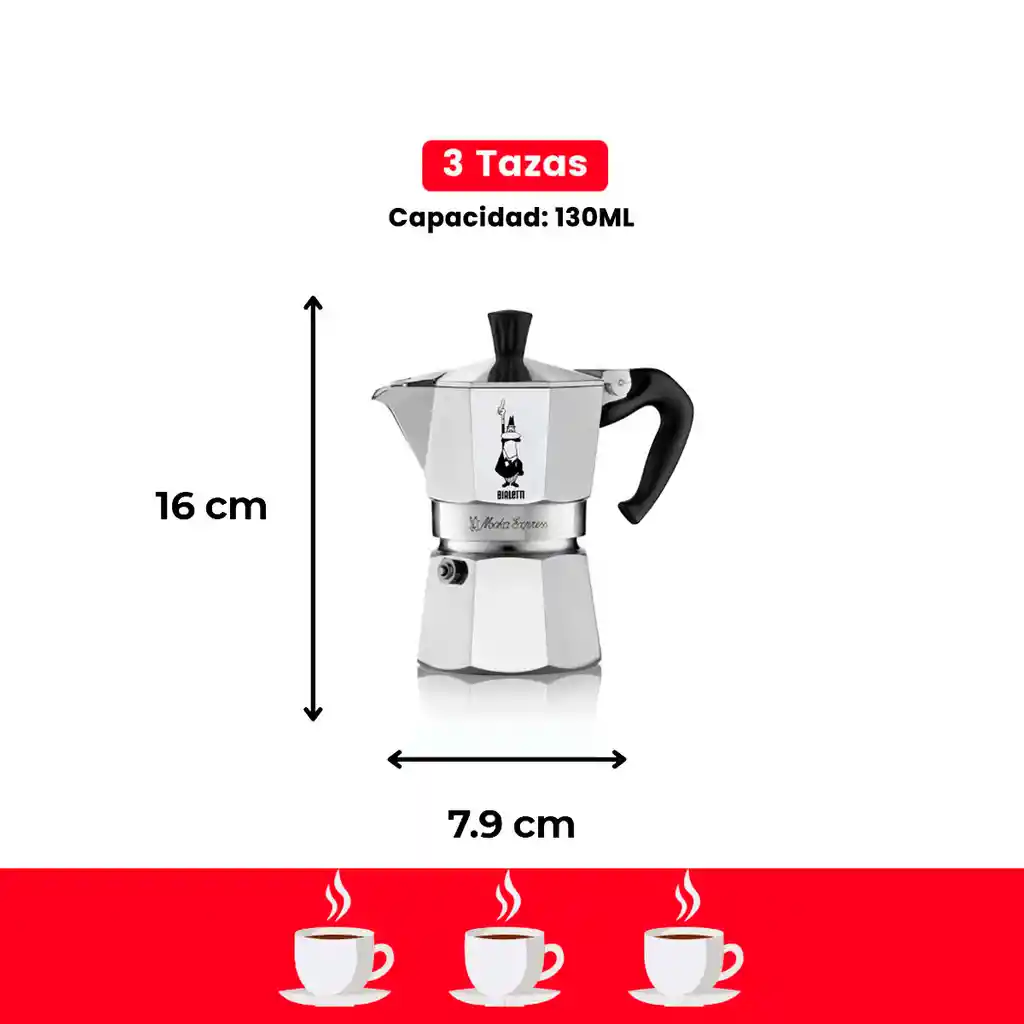 Cafetera Italiana Moka Express Bialetti Original (3 Tazas)