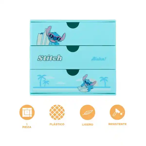 Organizador Plástico de 3 Cajones Serie Disney Stitch Miniso