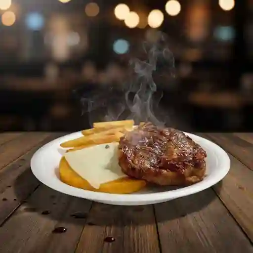 Carne a la Plancha,papa Francesa, Arepa