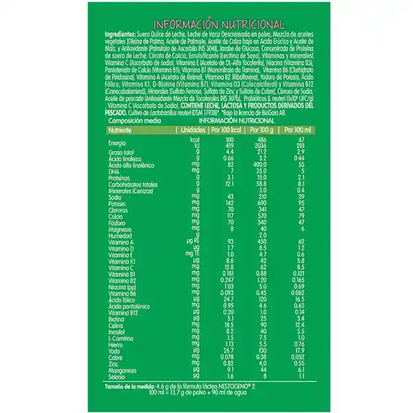 Fórmula infantil en polvo NESTOGENO 2 x 400g