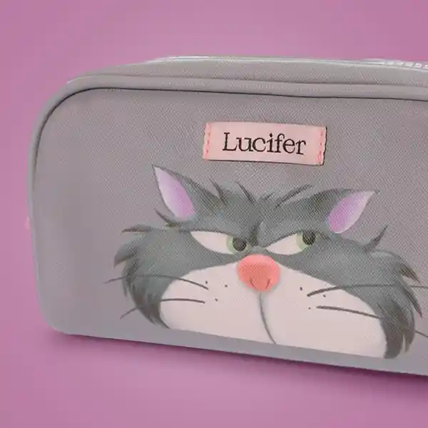 Cosmetiquera Grande Disney Cat Colección Lucifer Gris Miniso