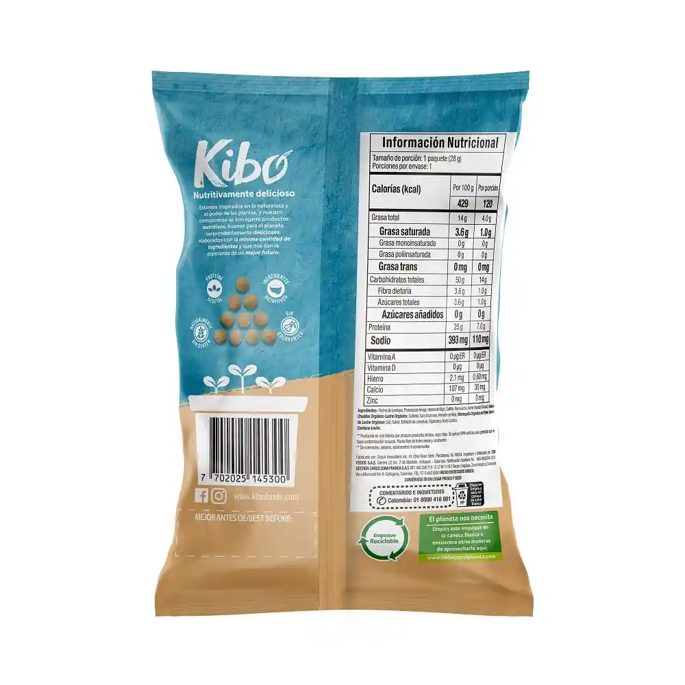Kibo Chips de Lentejas Queso Rostizado y Coliflor