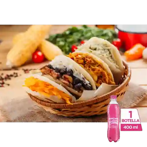 Combo Arepa Carne Desmechada + Postobón Manzana 400 ml