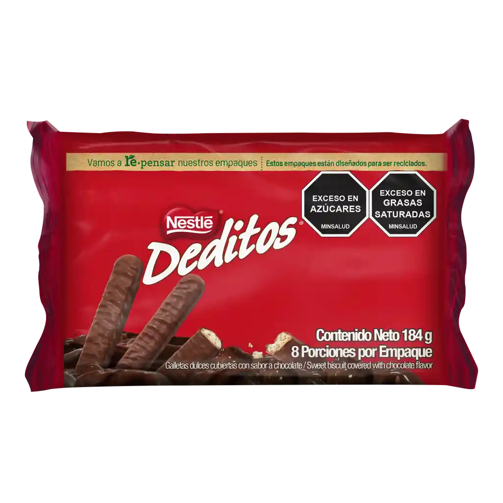 Galletas dulces DEDITOS cubiertas con sabor a chocolate 8 Unds x 184g