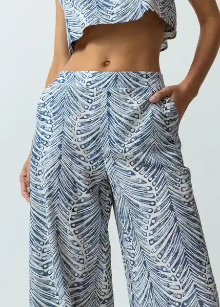 Pantalón Picci Mujer Azul Cetaceo Estampado Talla L Naf Naf