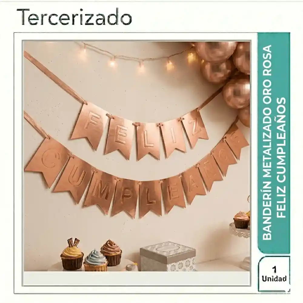 Banderin Feliz Cumpleaños Oro Rosa Metalizado - Magic Party -