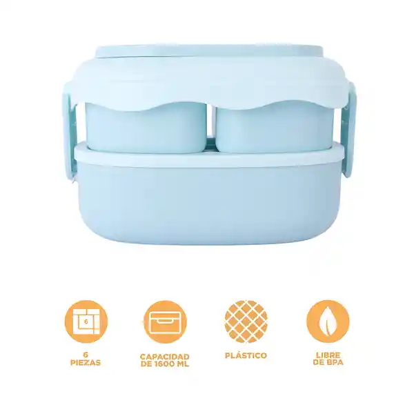 Contenedor de Alimentos Doble Capa Grizzly we Bare Azul Miniso