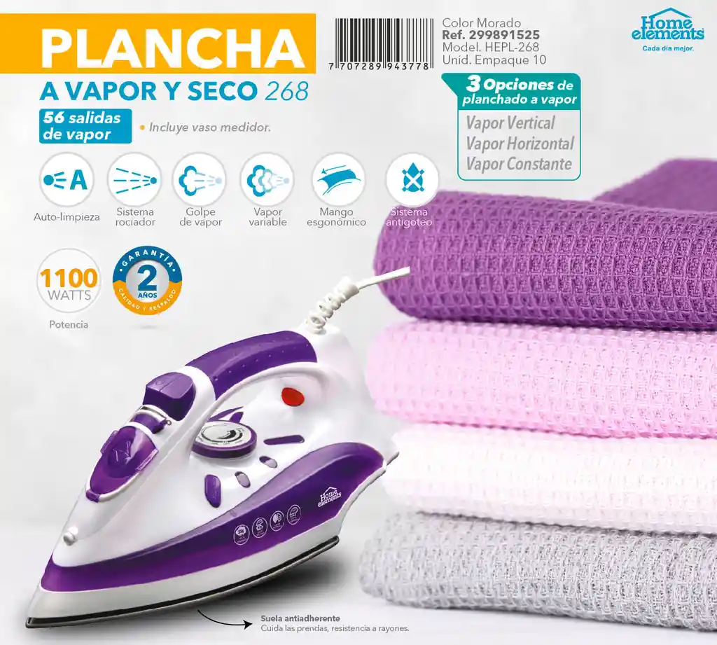 Plancha A Vapor Y Seco  Home Elements  