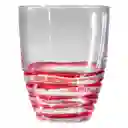 Vaso Corto Elaborado en Acrílico. Color Transparente Con Detalles en Rojo. Superficie Lisa. Contraste Brillante. Forma Circular. Resistente a Golpes. de Fácil Limpieza. Práctico. Capacidad 410 mL. Sku 207434