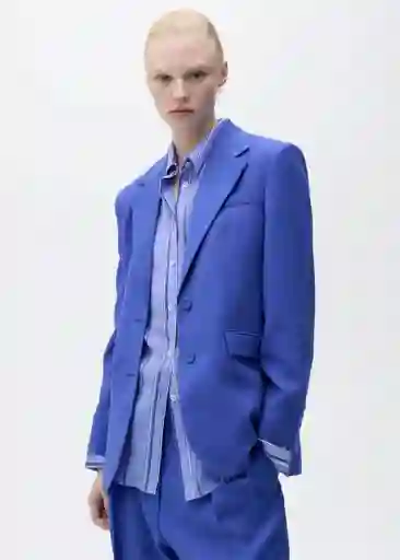 Blazer Americana Palma Azul Talla S Mujer Mango