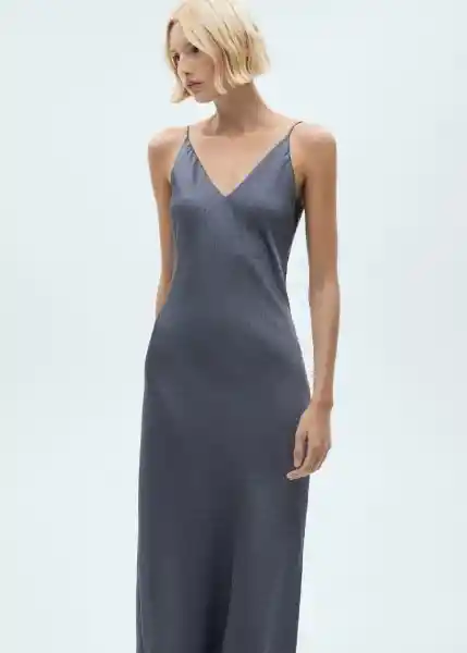 Vestido Cross Tejano Gris Talla L Mujer Mango