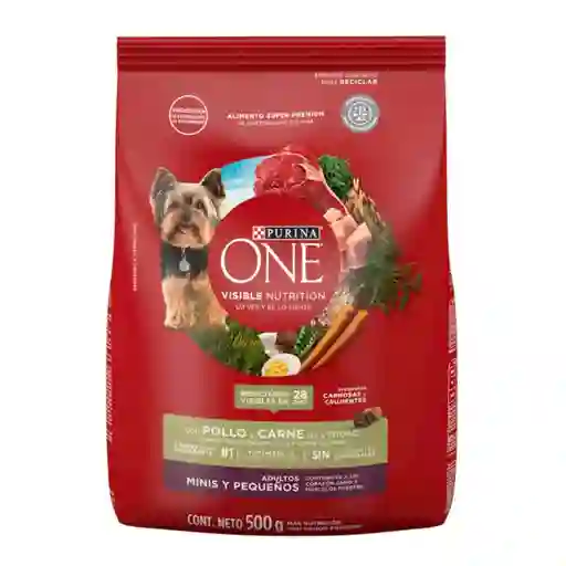 Comida para perro Purina One adultos minis y pequeños Pollo y Carne X 500gr