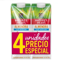Bebida Almendra sin azúcar NATURES HEART Pack x 4 946 mL