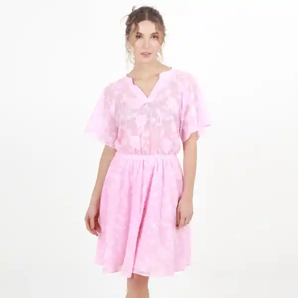 Vestido Cuello V Manga Corta Morado Talla M 552264