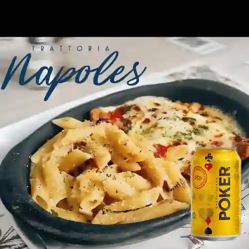 Combo Pollo a la Parmesana + Cerveza Poker Lta 330ml