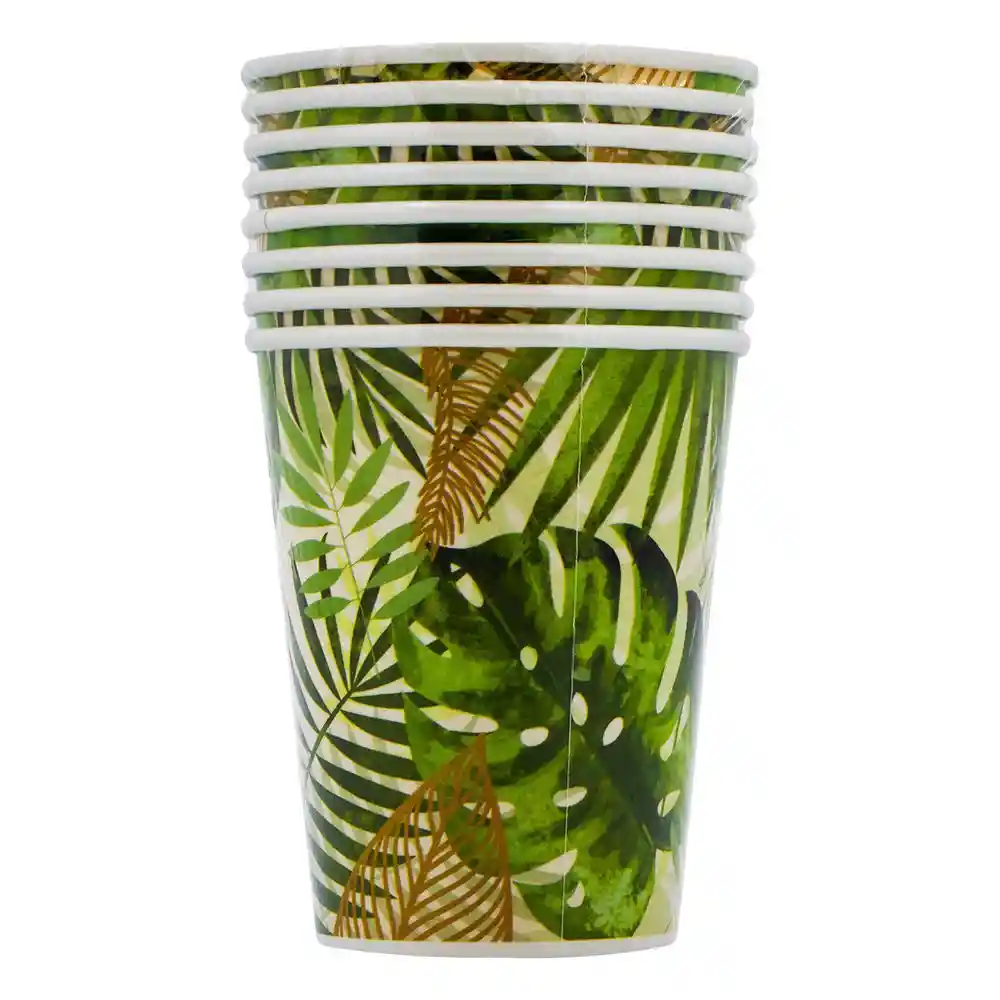 Disponible - Vaso Desechable Hojas Tropicales De Carton 9 Oz X 8 Und Sempertex	