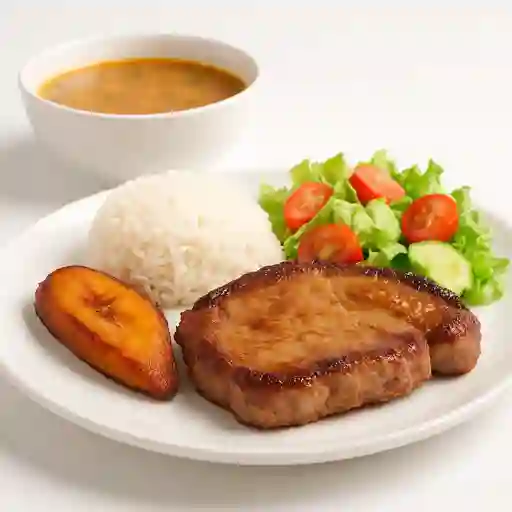 Cerdo a la plancha con sopa