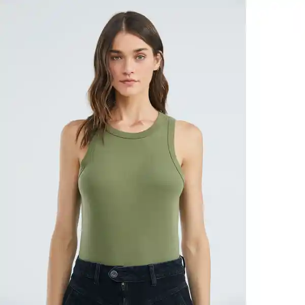 Camiseta Essential Ribbed Tank Top Mujer Verde Medio L Chevignon